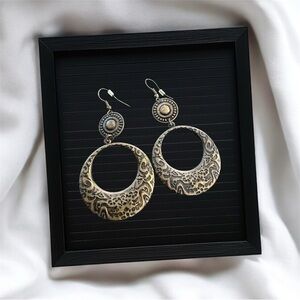 Antique bronze - copper -Tone Filigree Crescent Drop Earrings lightweight